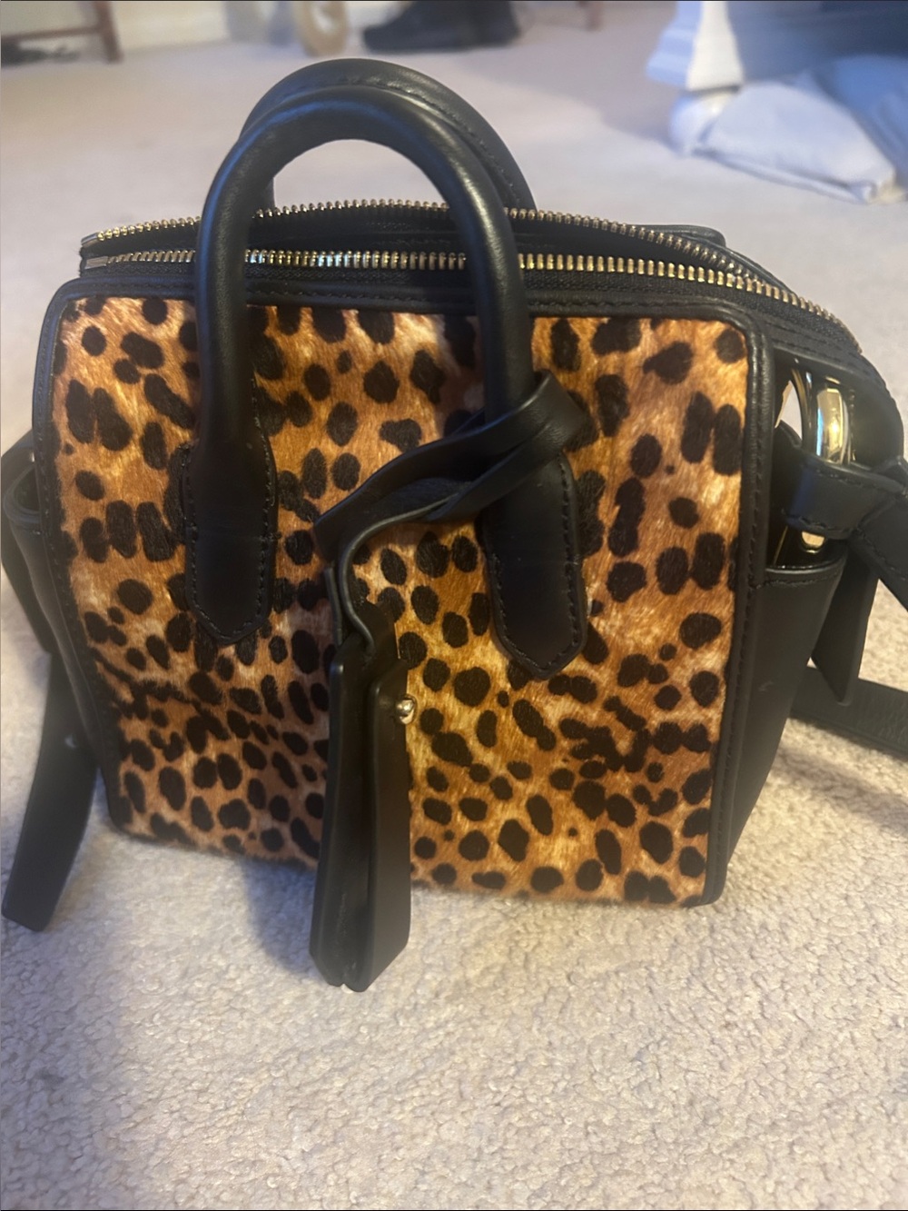 J. Crew Leopard Print Satchel with Black Trim
